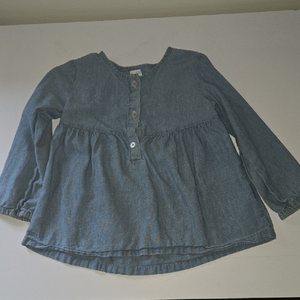 Cat & Jack Girls' Denim-Look Long Sleeve Peplum Top - Blue